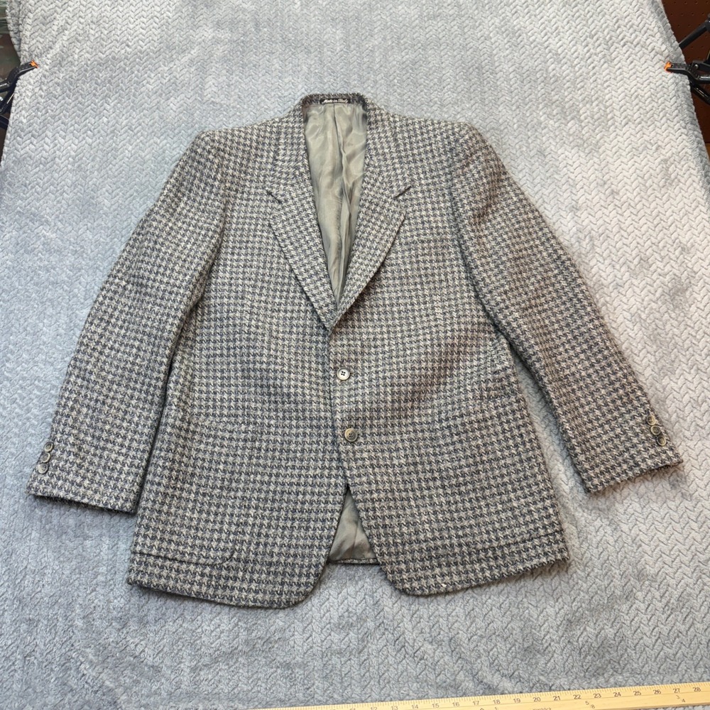 Conte di Roma Blazer Mens‎ 41 Grey Wool Tweed Houndstooth Made in Italy Jacket